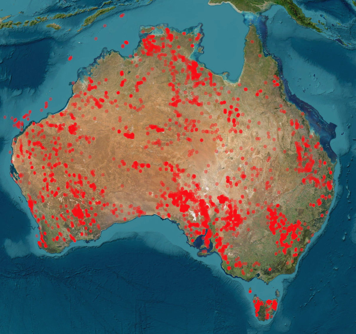 Locations of the drill holes from AuScope